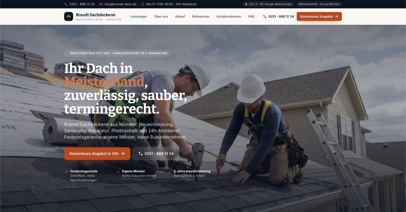 Vorschau der Brandt Dachdeckerei Demo-Website