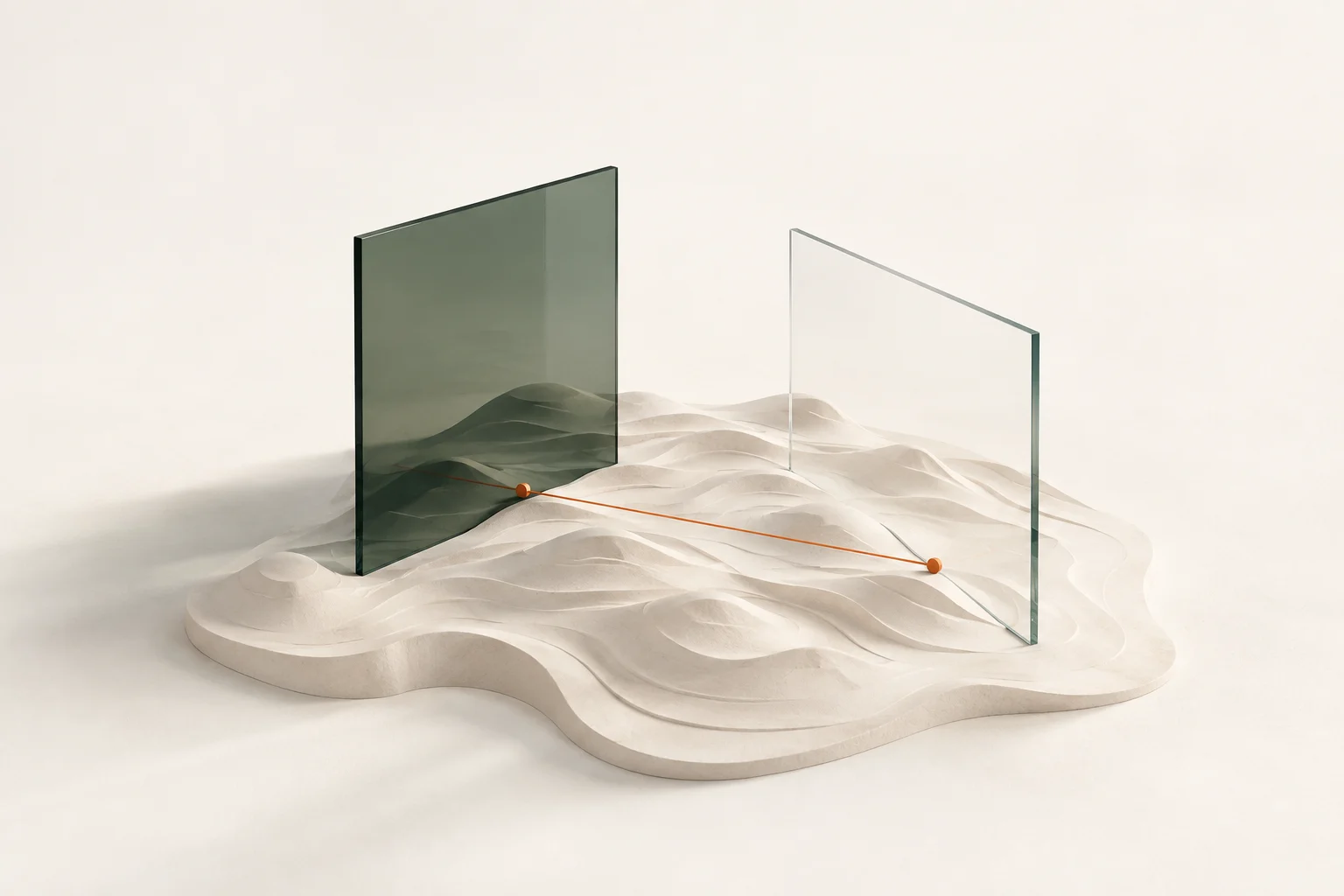 Abstrakte Landschaft mit zwei gläsernen Blickwinkeln als Bild für die Eifel-Studie.